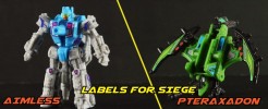 Labels for Siege Aimless and Pteraxadon